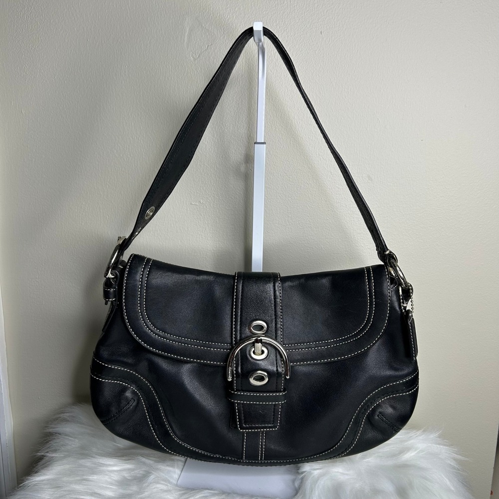 Coach Soho Black Leather Flap Shoulder Bag Good